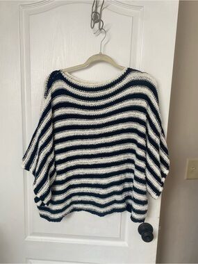 Anthropologie Navy & White Striped Cropped Knit Sweater